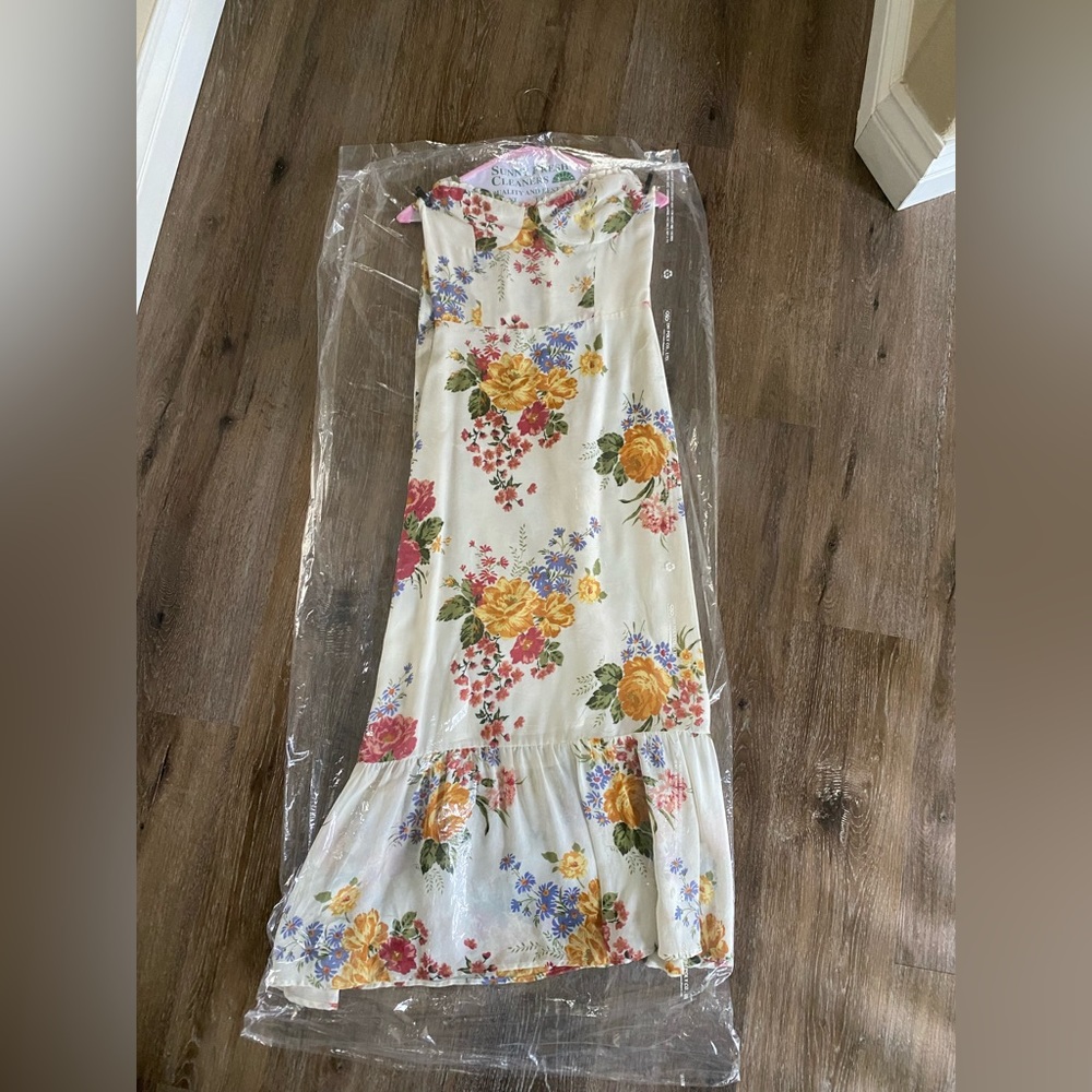 Reformation Floral Midi Dress - Cream with Multicolor Flowers